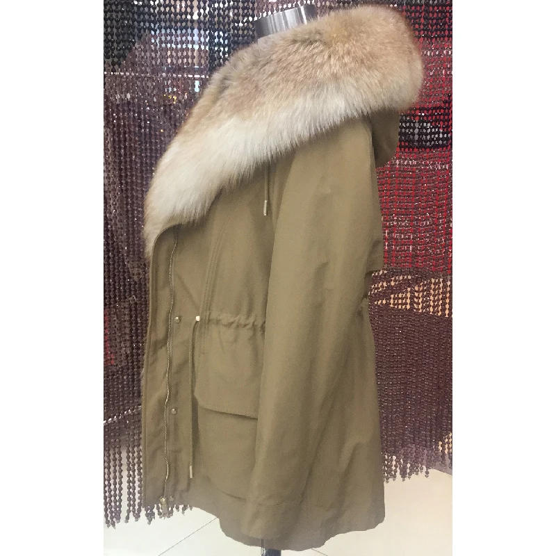 Женская зимняя короткая парка пальто куртка с капюшоном воротник лисьим