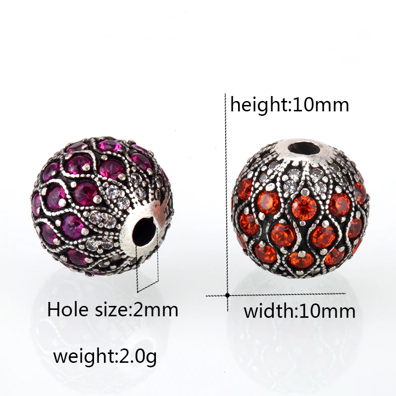Бусины разделители 10 мм ретро шарик из циркония для изготовления ювелирных