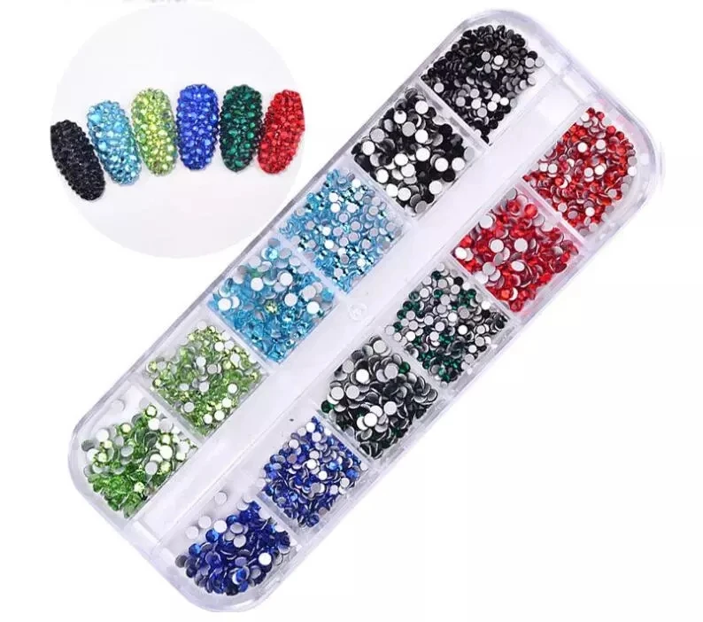 

10box/lot 12 Grid 1440pcs Mix Sizes Glass Crystal Rhinestone Flatback Crystal 3D glitter Nail Art Rhinestones Decorations