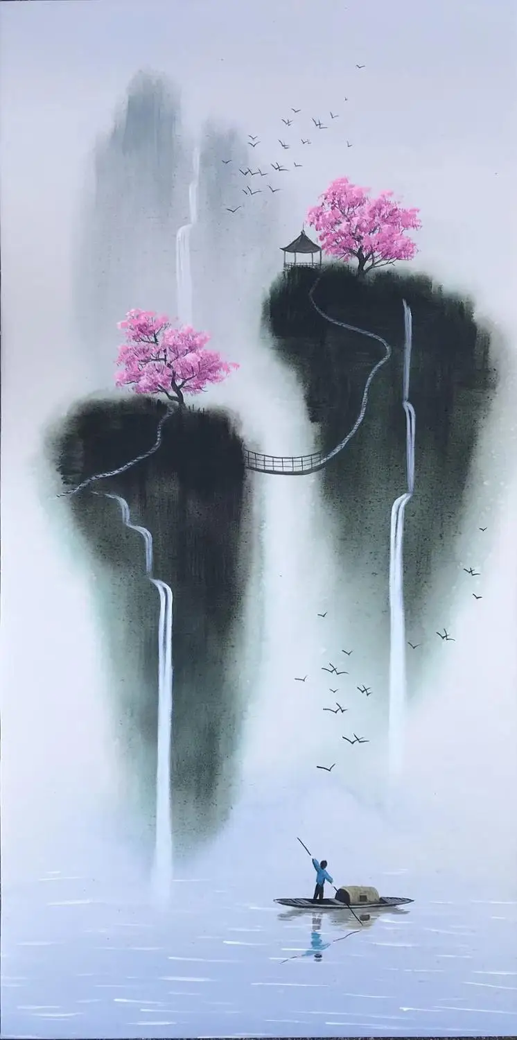 Kopen 100% Hand Geschilderd 4 Stuks Moderne Chinese Landschap Olieverfschilderij Abstract Canvas Schilderij Wall Art Foto Voor Thuis Decor