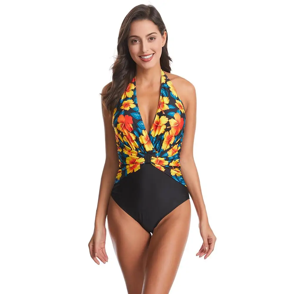 Женский цельный купальный костюм с открытой спиной и глубоким v образным вырезом