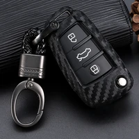 carbon fiber remote car key case shell for audi a1 a3 a4 a4l s3 q3 q7 t7 3 button car key chain cover protecor auto accessories