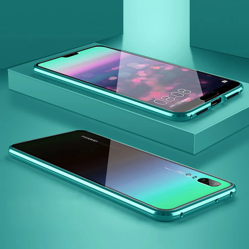 Зеленый Магнитная Адсорбция металлический корпус для Xiaomi 9 Lite SE 9T Pro 8 6X A2 CC9 CC9e Note 7 Pro F1 Redmi K20 Pro двухсторонняя, для стекла крышка - Цвет: Зеленый