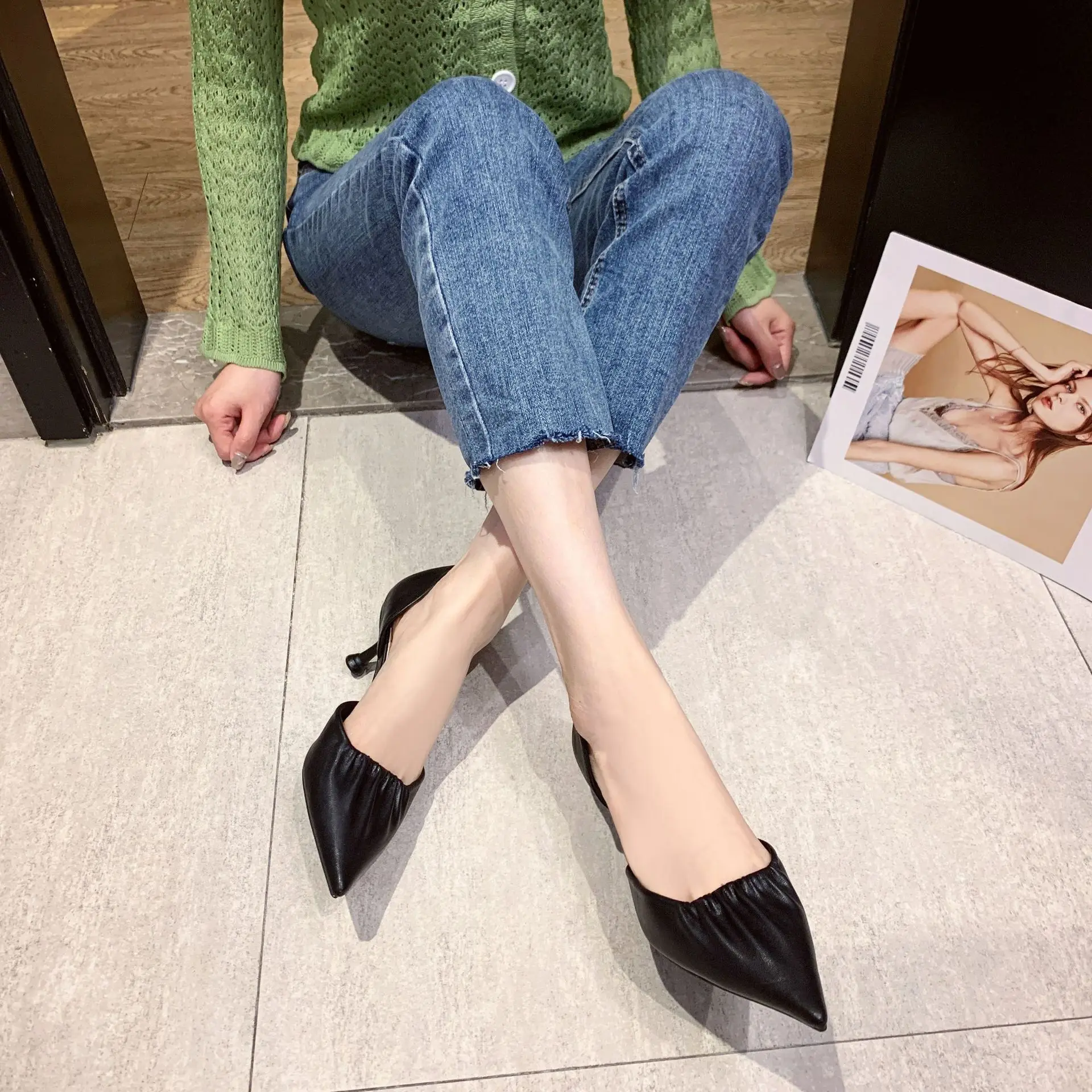 

Korean Style Hollow Female High Heels Stiletto Pointed Casual Daily Single Shoes 6cm Heel