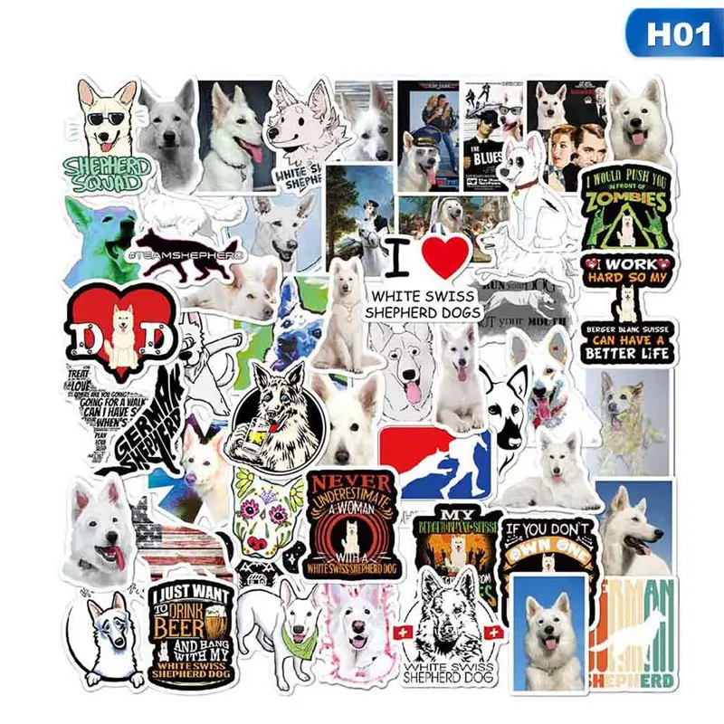 53Pcs Animal Dog White Swiss Shepherd Pet Waterproof Sticker PVC Graffiti For Skateboard Guitar Laptop Cool Decals | Канцтовары для