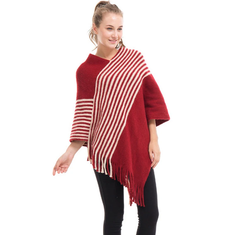 

Новое поступление, модное женское пончо, свитер с кисточками, пуловер в клетку и полоску, вязаные женские свитера и пуловеры