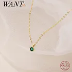 Женское колье с цепочкой WANTME, из серебра 925 пробы, с круглым зеленым цирконием