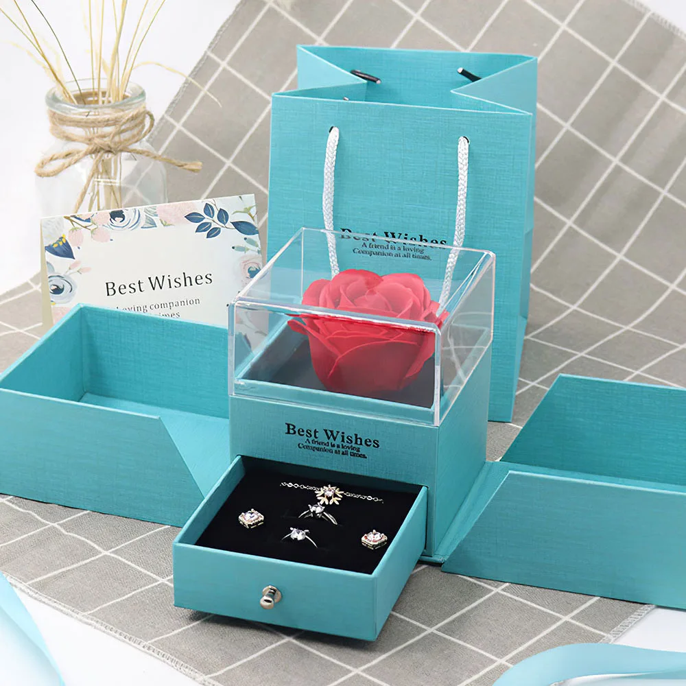 

Multicolor Flower Rose Jewelry Box Girl For Women Earrings Necklace Lipstick Makeup Storage Box OnBirthday Valentines Day Gift