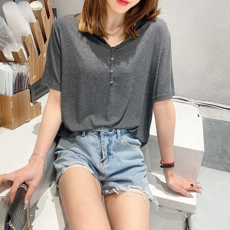 

2021 New Modal Short-sleeved T-shirt for Women Soft V-neck Plus Size Blouse Top