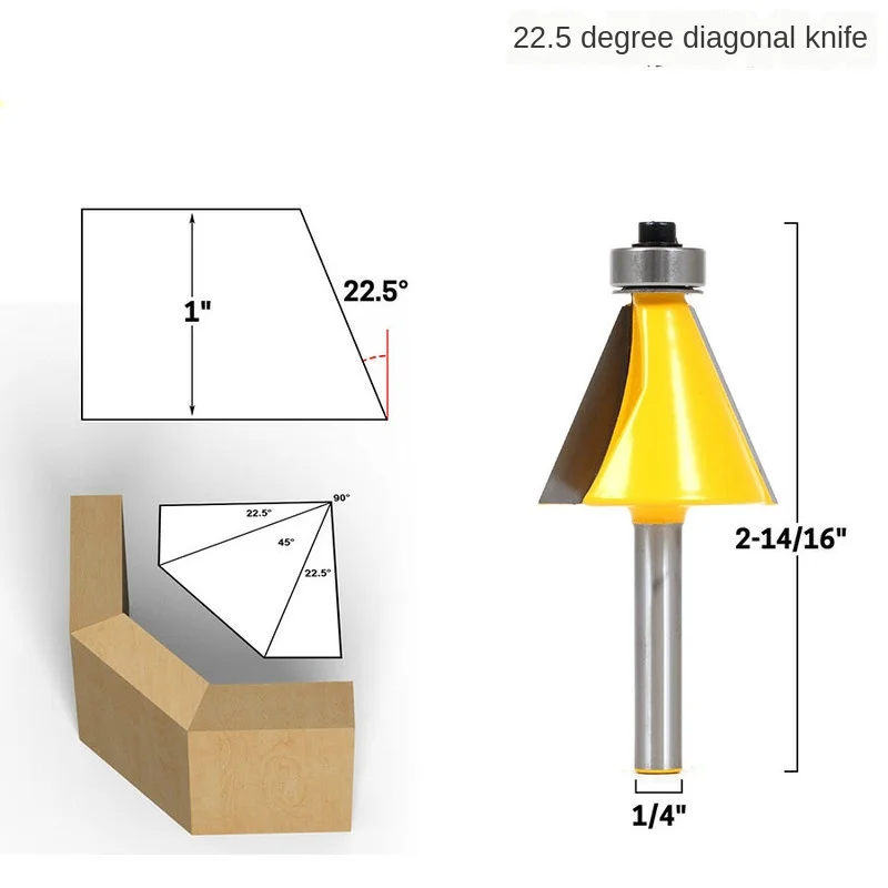 

1Pc 1/4" Shank 15 Degree 22.5 Degree Chamfer Bevel Edging Router Bit Milling Cutter for Wood Woodworking Bits