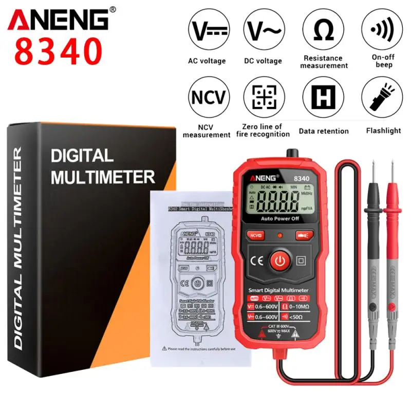 

ANENG 8340 Digital Multimeter Voltmeter Ohm Meter 1999 Counts AC/DC Voltage Resistance NCV Tester Home Circuit Repair Multimetro