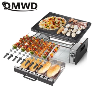 dmwd household electric oven smoke free non stick electric baking pan grill skewers household machine barbecue grill free global shipping