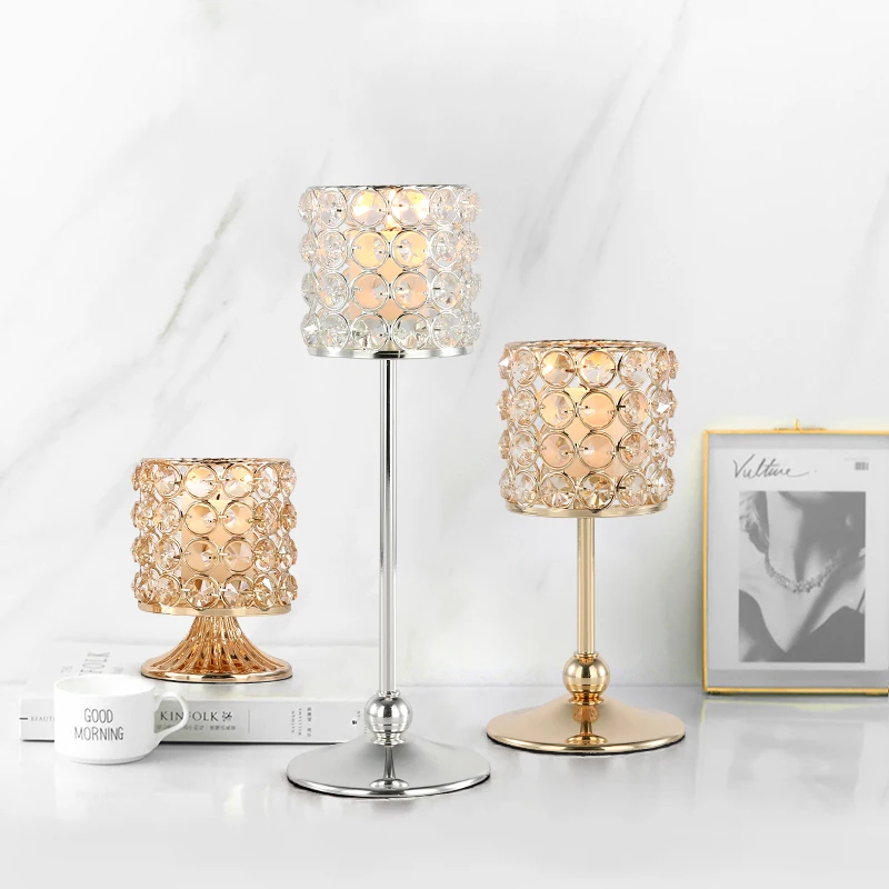 

European Style Candle Holder Light Luxury Ornament Romantic Candlelight Dinner Crystal Candle Holder Bougeoir Room Decor BS50ZT