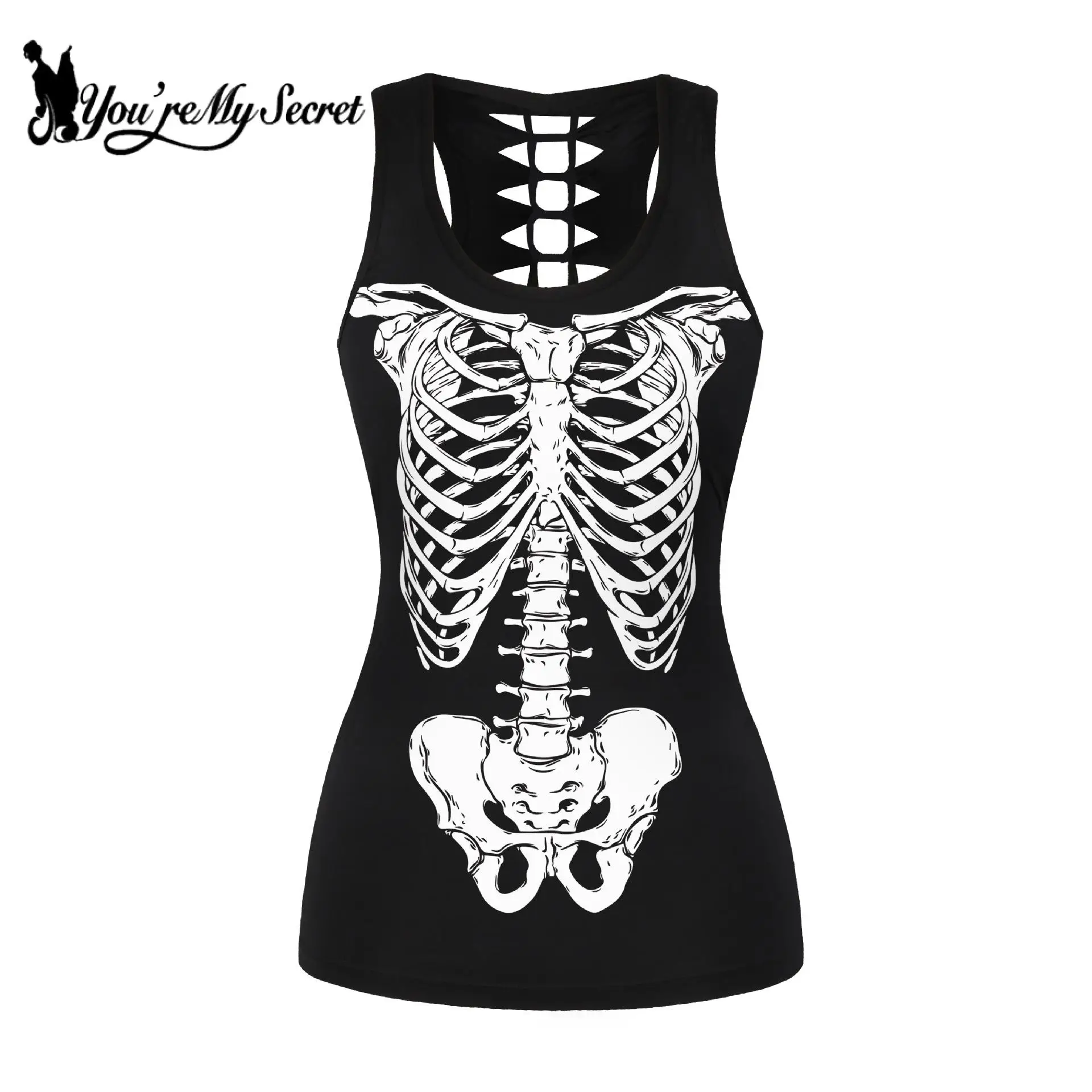 Женский топ без рукавов [You Are My Secret] черный в готическом стиле с вырезами розовым