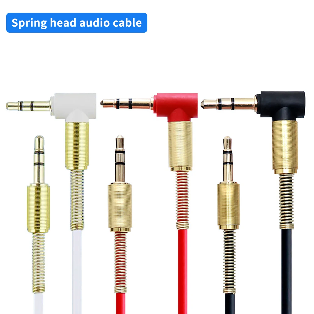 Anti-break high-elastic headphone cable 90 degree elbow spring audio cable 3.5 car AUX audio cable HIFI stereo audio cable