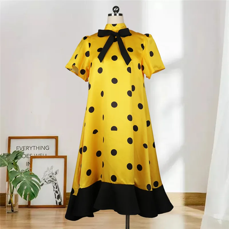 

Black Dress dot Women Summer Sundresses Casual White Loose Fit Clothes 2021 Yellow Womens Clothing dresses women lady elegant
