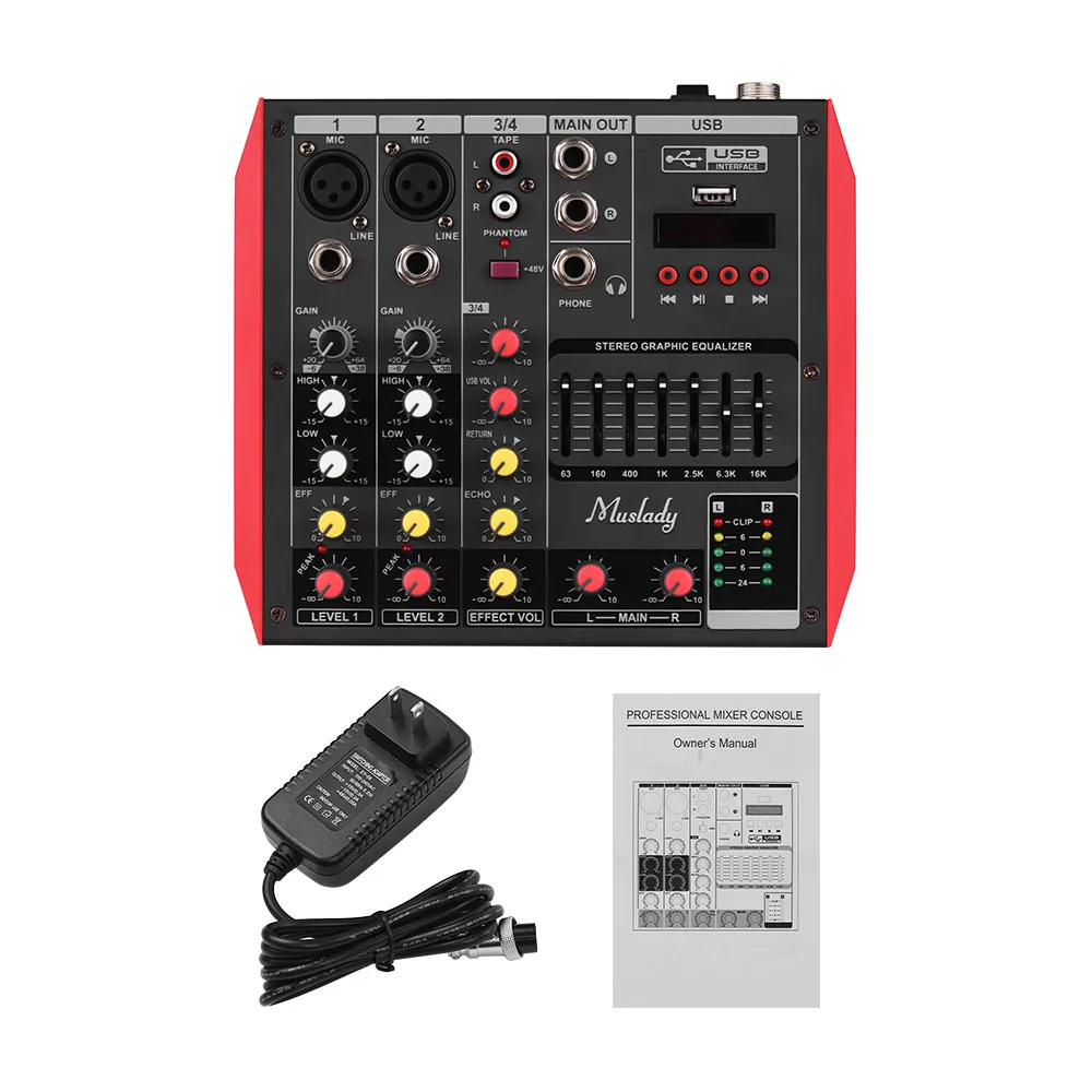 4-Channel-US Muslady Портативный 6-канальный смешивания консольный микшер аудио 7-полосным эквалайзером встроенный 48V Phantom Мощность поддерживает подключения BT USB MP3 плеер - Цвет: 4-Channel-US