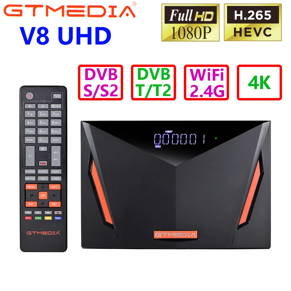 GTmedia V8 UHD DVB S2 T2 комбинированный спутниковый ТВ приемник с поддержкой 4K PowerVu Biss Youtube