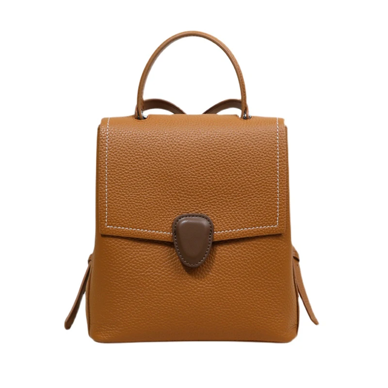 

INS Frigid Japan Style Daily Caual Ladies Backpack Soft First Layer Cowhide Leather Women's Knapsack Small Luxury Rucksack Kakhi