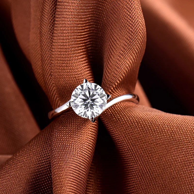 1ct Moissanite LOVERJEWELRY Муассанит Обручальные Кольца Твердые 14 к белое золото Круглый Муассанит кольцо для женщин юбилей лучший подарок ювелирные изделия - Цвет камня: 1ct Moissanite