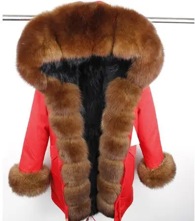 fox fur collar Роскошное пальто, парка из натурального меха, зимняя куртка, женское длинное пальто, подкладка из натурального Лисьего меха, съемный большой натуральный мех енота, воротник с капюшоном - Цвет: fox fur collar