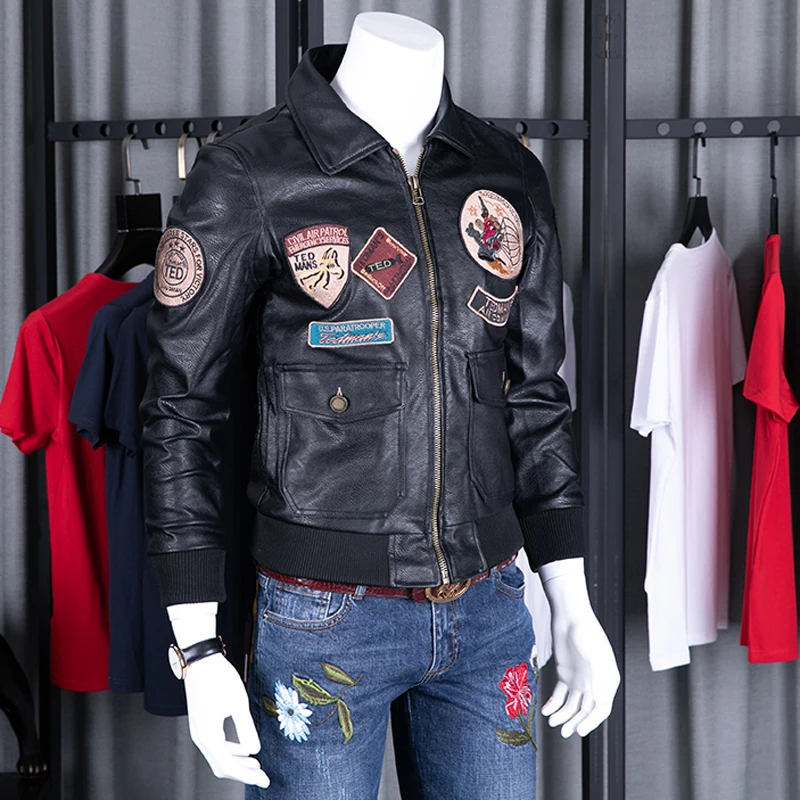 Нам Стиль Air Force узор рядовой автомобильной кожаные куртки и пальто больших
