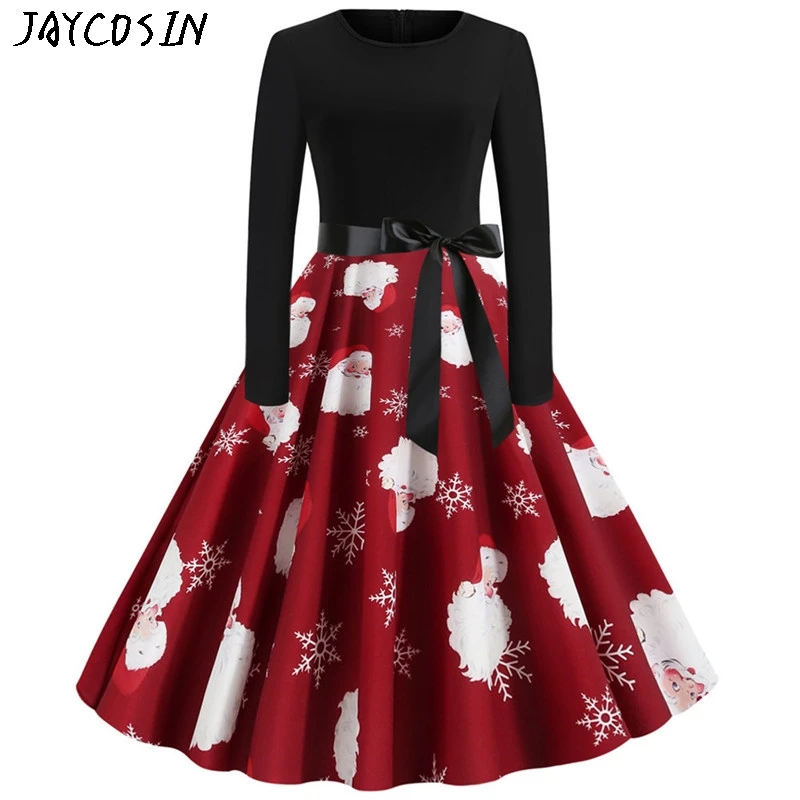 Причудливые украшения рождественское платье с принтом длинным рукавом средней