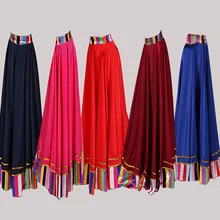 Pleated Skirt for Women Flamenco Skirt Gypsy Girls Retro Vintage Chinese Folk Dance Spanish Traditional Bullfight Dance Dress