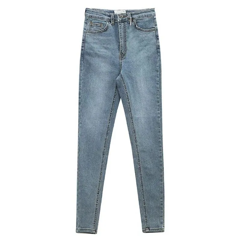 Women's Jeans High Waist Slim Fit Stretch Denim Trousers Blue Retro Washed Fashion Sexy Skinny Push Up Woman Tight Trouser | Женская