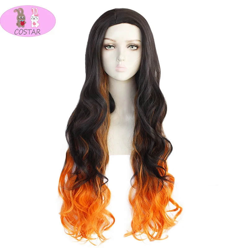 

COSTAR 2020 аниме Рассекатель демонов: киметасу No Yaiba Kamado Nezuko Cos волосы длинные черные с оранжевым косплей костюм парик