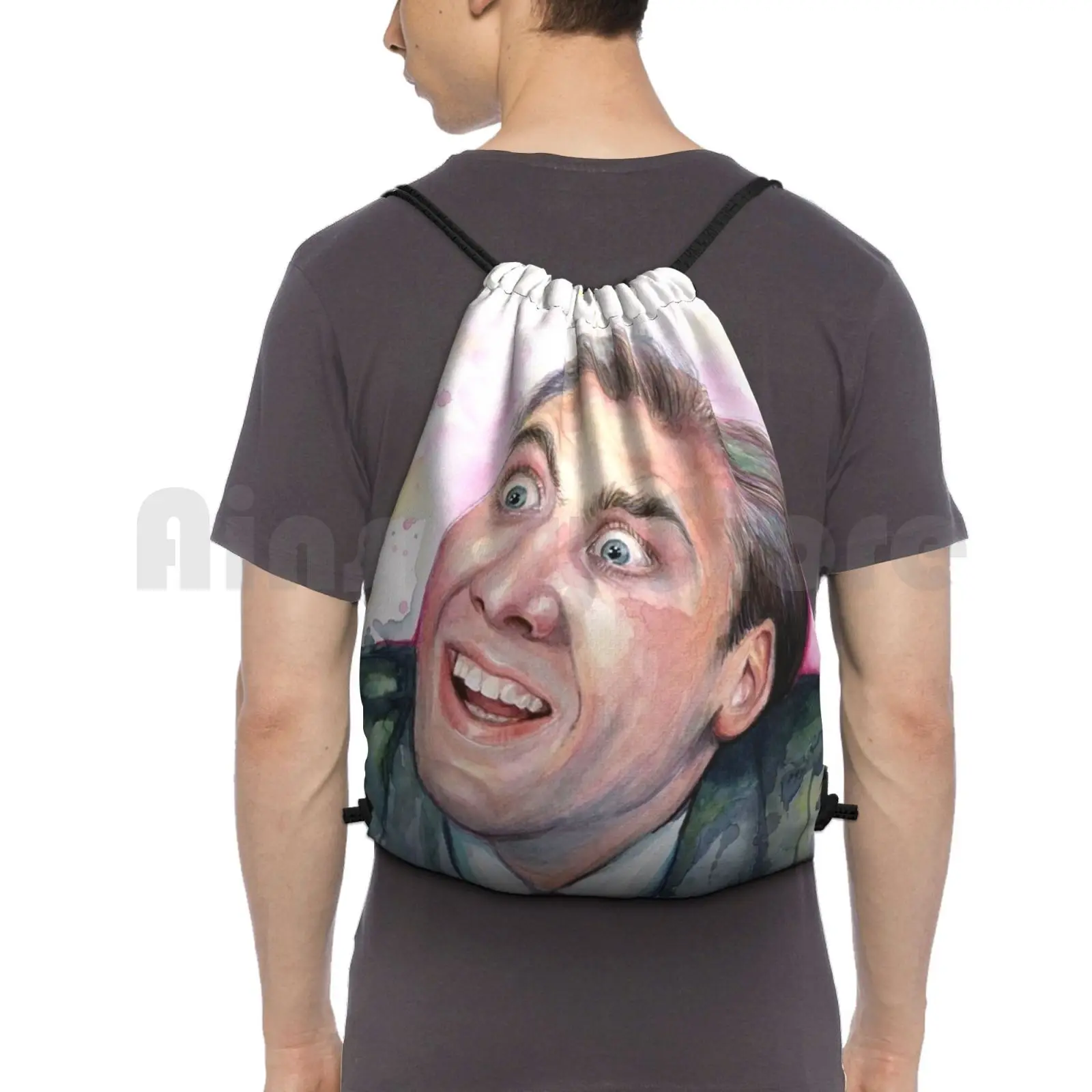 

Curious Nicolas Cage Design For Good Health And Strong Bones Backpack Drawstring Bags Gym Bag Waterproof Nicolas Cage