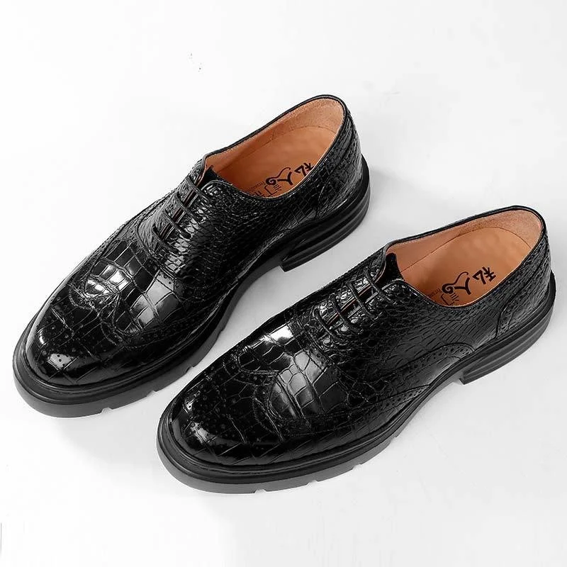 casual luxury high quality dress designer italian shoes for men formal fashion crocodile leather business carved breathable free global shipping