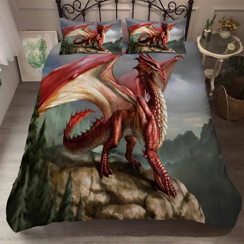 

3D Red Pterodactyl Printed Down Bedding Animal Bedding Queen Bedding Linen Bed Sheet Pillowcase Printed Bed Sheet Quilt Cover
