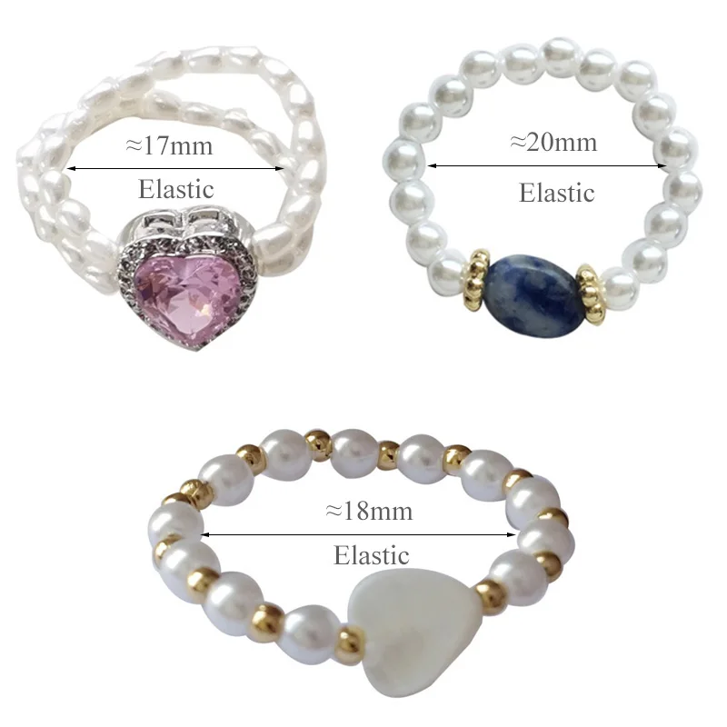 

Pearl Beaded Ring for Women Simle Elegant Elastic Heart Simulated Pearl Ring Wedding Party Jewelry Cute Accessories Girl Gift