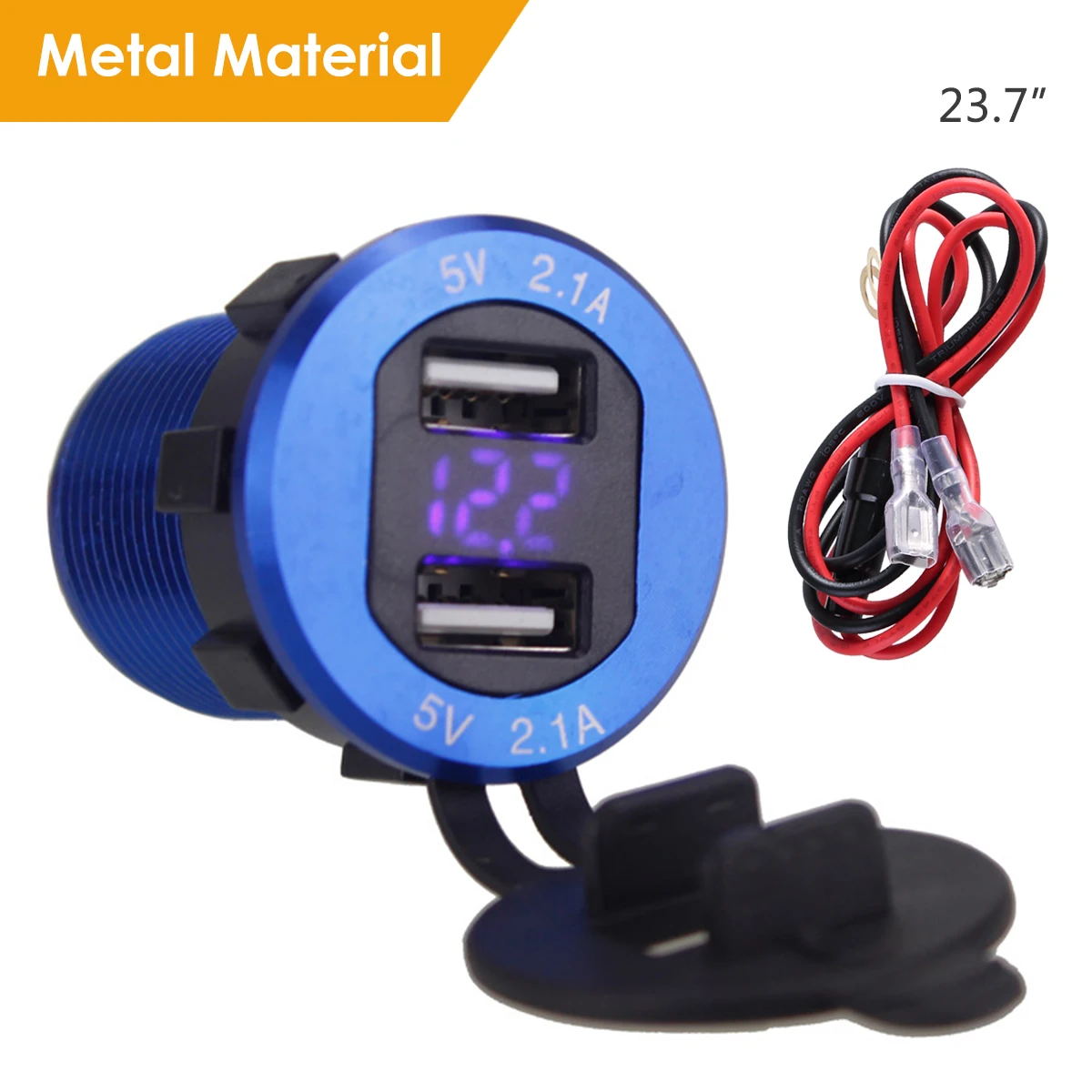 

Dual USB Charger Socket Waterproof Power Outlet 2.1A with Voltmeter Wire in-line 10A Fuse for 12-24V Car Boat Marine Motorcycle