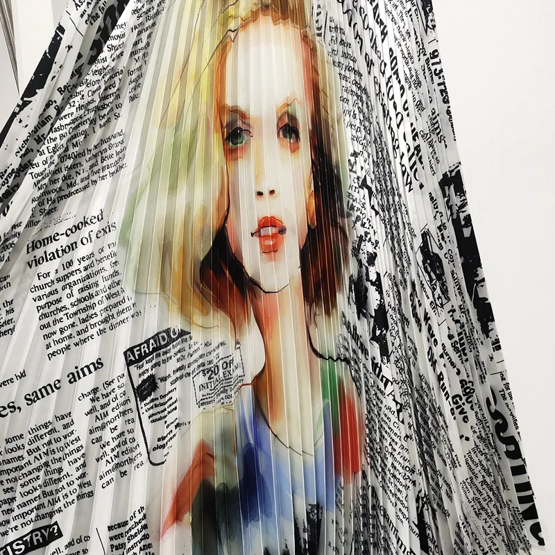 

Skirt For Women 45-75kg Autumn Winter 2020 New Fashion Printed High Waist Elastic Waist Miyake Pleated Midi Casual Skirt Female