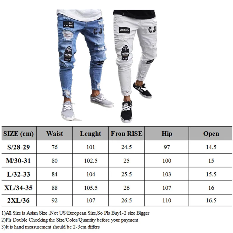 

3 Styles Men Stretchy Ripped Skinny Moto & Biker Badge Embroidery Print Jeans Destroyed Hole Denim High Quality Jean