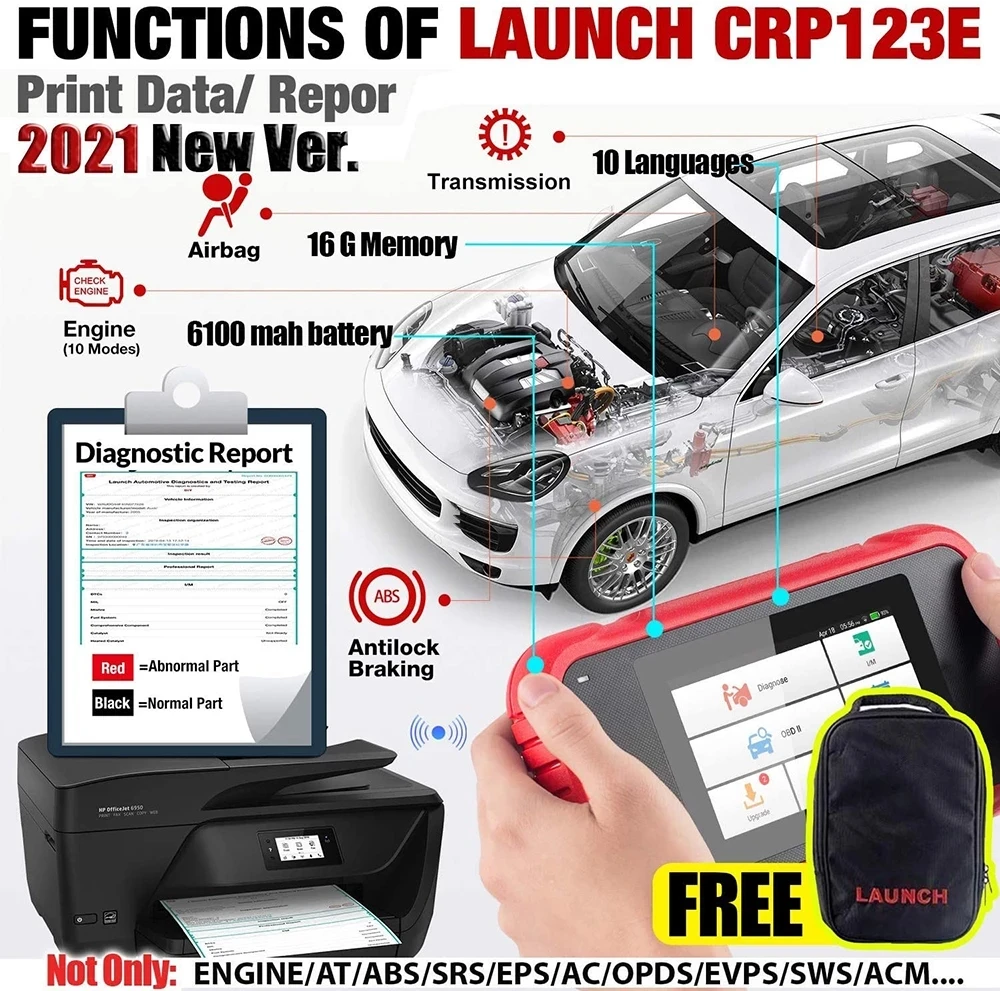 Автомобильный сканер LAUNCH X431 CRP123E OBD2 OBD OBDII двигатель АБС-подушки безопасности SRS