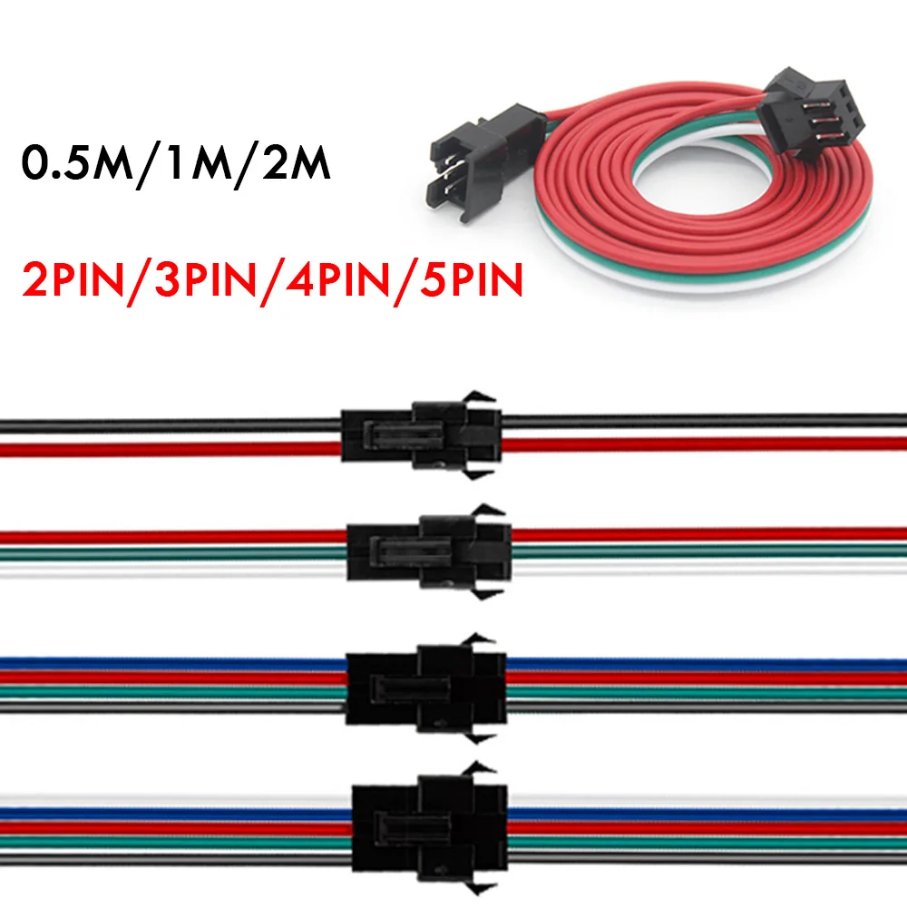 2 Pin/3 Pin/4 Pin/5 Pin LED Connector Cable Male Female Extension Cable JST SM Wire Plug for RGB RGBWW 3528 5050 LED Strip Light
