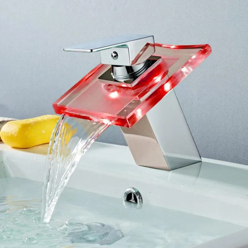 Смеситель для ванной со стеклянным светодиодным водопадом латунный кран