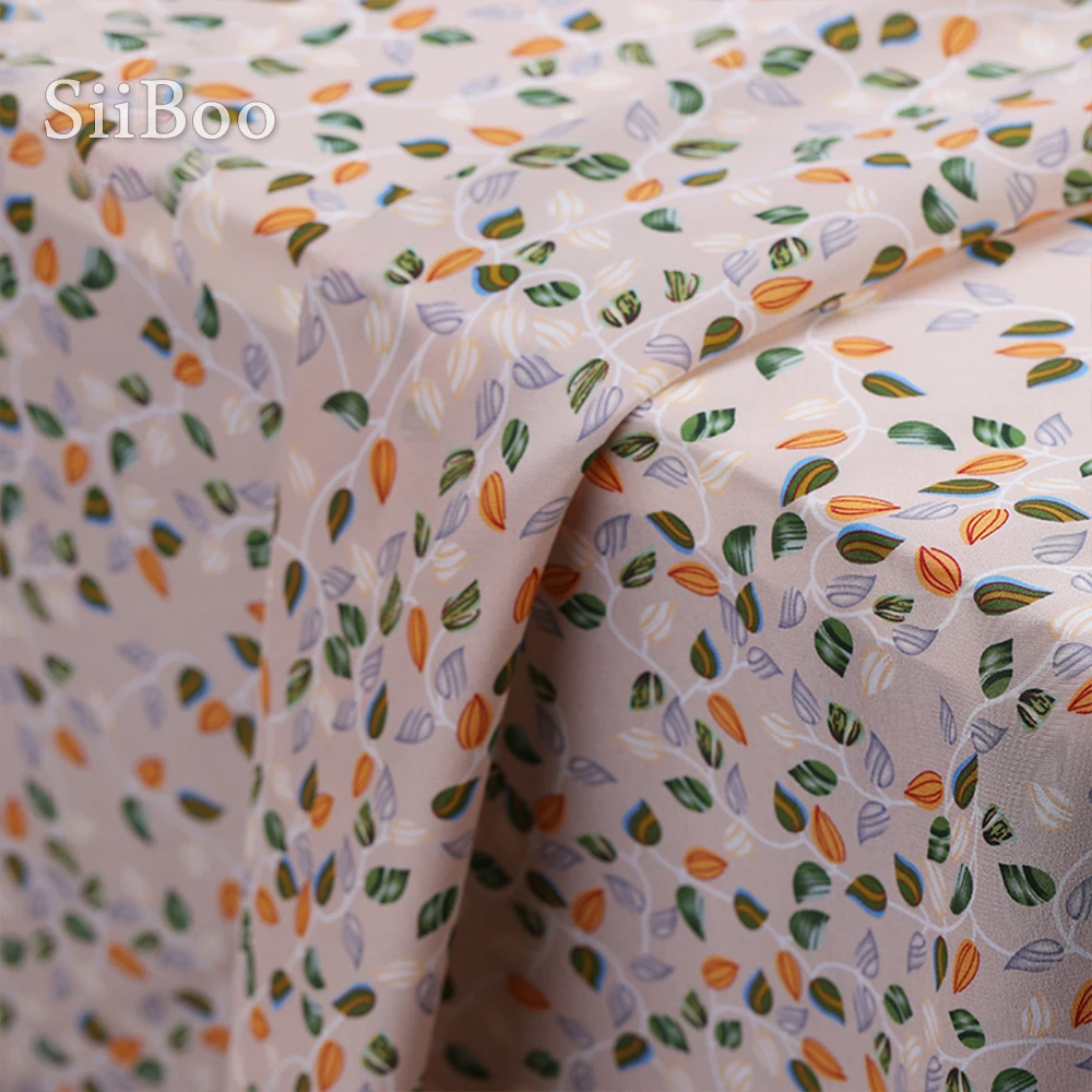 Пасторальная оранжевая зеленая ткань с принтом листьев 100% Шелковая