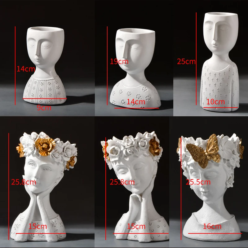 

Nordic Simple Personality Ins Art Portrait Flower Head Flower Pot Vase Garden Balcony Decor Ornaments Imitation Human Flower Pot