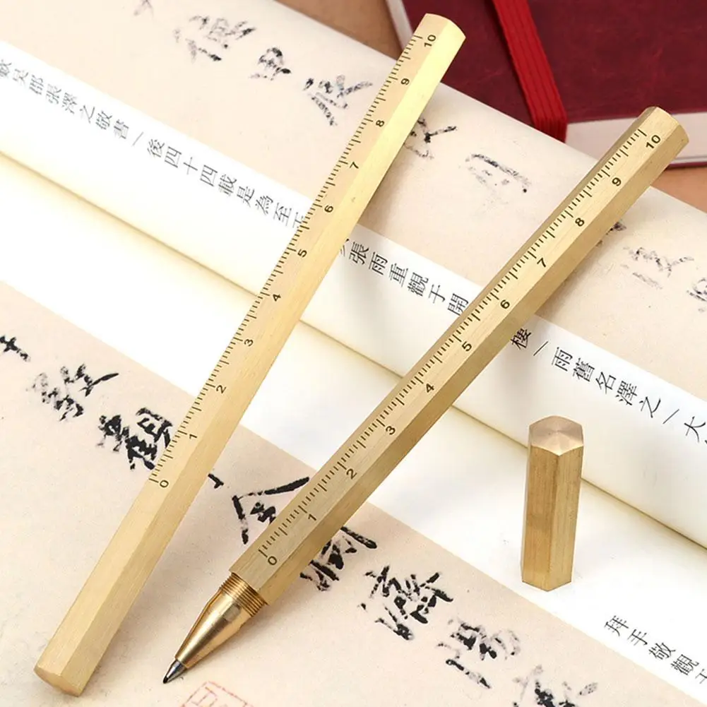 

1Pc Retro Brass Pen Six-sided Brass Signature Pen Office Business Pen Metal Gel Pen Gift Pen Office Stationery Outdoor Gadgets