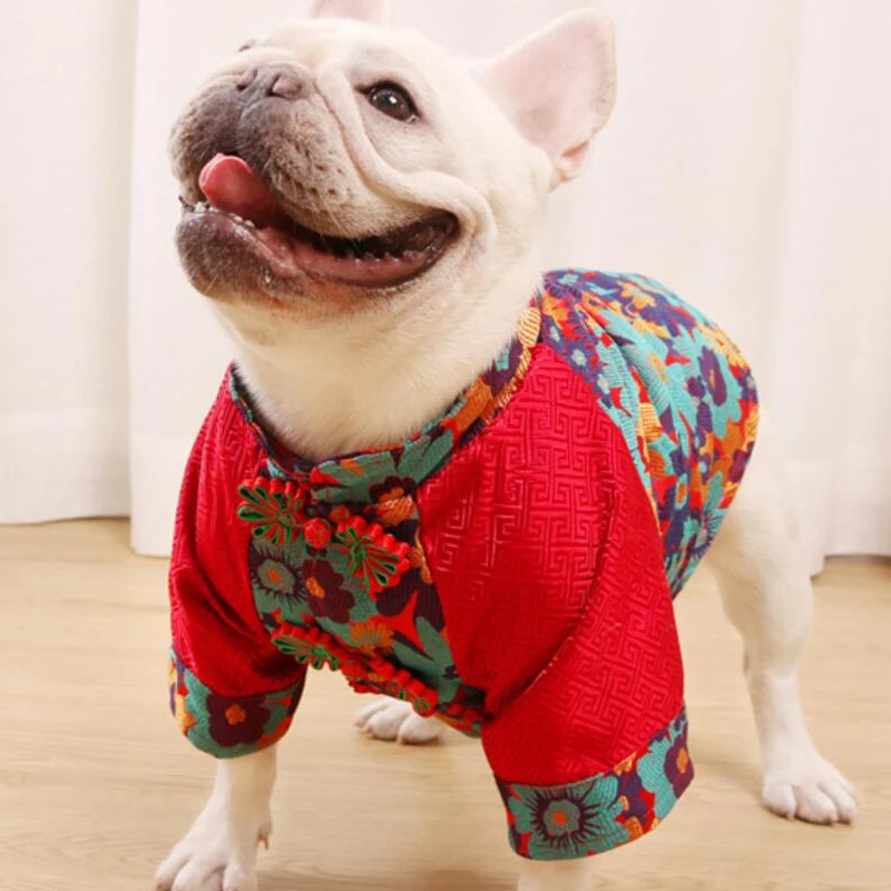 

French Bulldog Clothes Winter Pug Dog Apparel Frenchie Dog Coat Jacket Tang Suit Chinese New Year Pet Costume Outfit Clothing