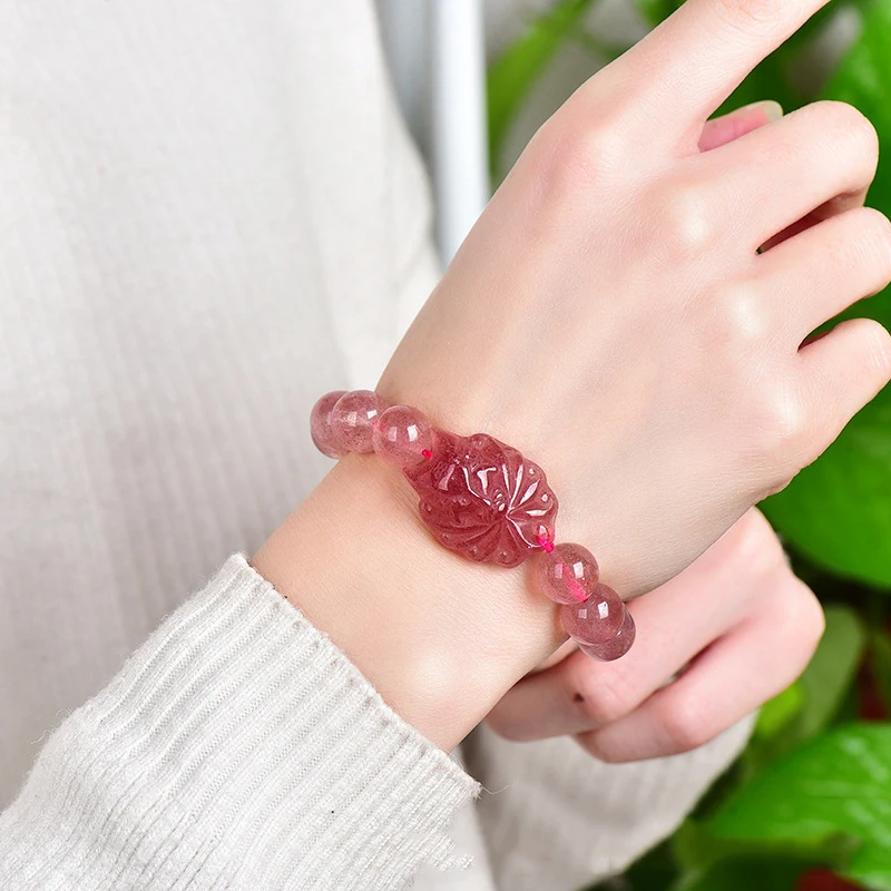 Браслет женский с натуральными кристаллами Ювелирное Украшение клубничным