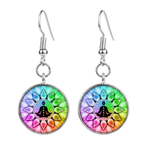 SIAN Rainbow 7 Чакра длинные висячие серьги рейки целебная Йога Будда стеклянные кабошоны серьги «медитация» ювелирные украшения - Окраска металла: Style 2