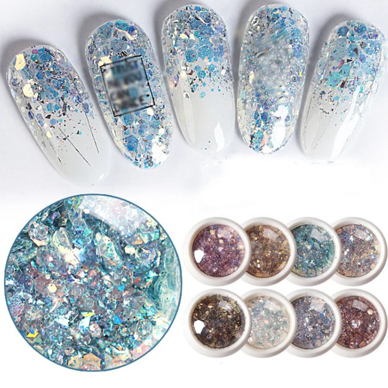 

15PCS 3D Mermaid Sequins Nail Glitter Flakes Mixed Mirror Hexagon Spangles Slices Paillette Nail Art Decorations Wholesale