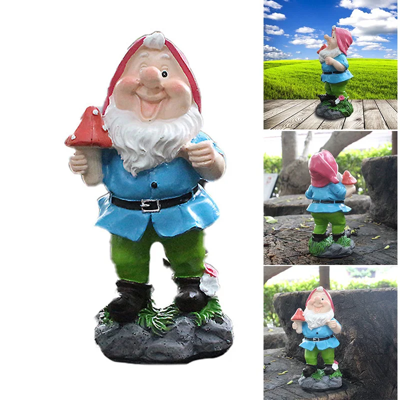 

Garden Gnome Statue Resin Dwarf Holding A Mushroom Figurine Cartoon Fairy Tales Small Home Ornament for Kids Shelf LBE