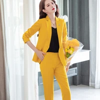 2021ss yellow white black womens pants suit 2 pieces set formal elegant ladies splicing blazer female jacket trousers