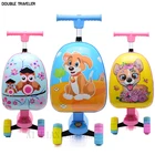 Новинка, 17 дюймов, детский Багаж, чехол для путешествий, светящиеся колеса, чехол для костюма с изображением скутера из мультфильма, чехол для багажа на колесиках, Детская сумка